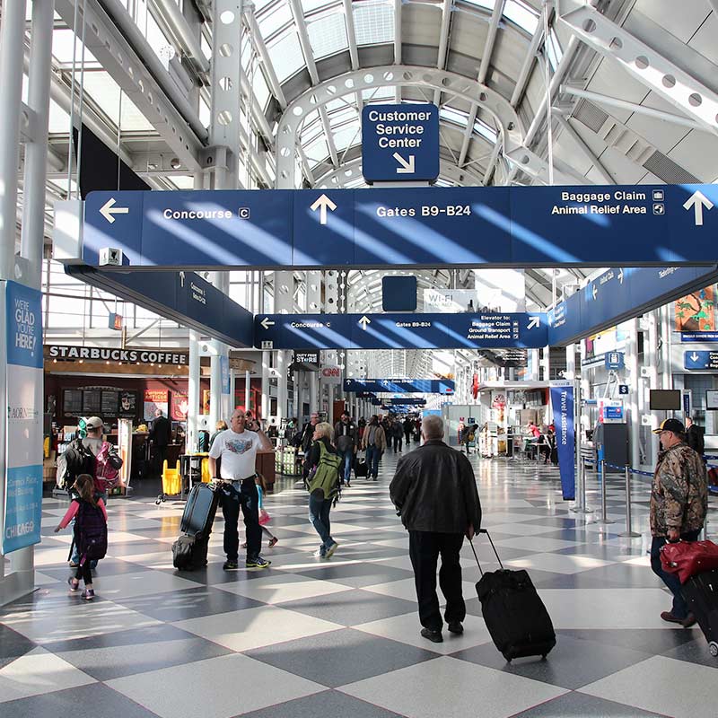 A busy intersection at O'hare airport